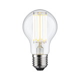 LED bulb with clear glass and warm white light, energy-saving lighting solution in classic bulb shape