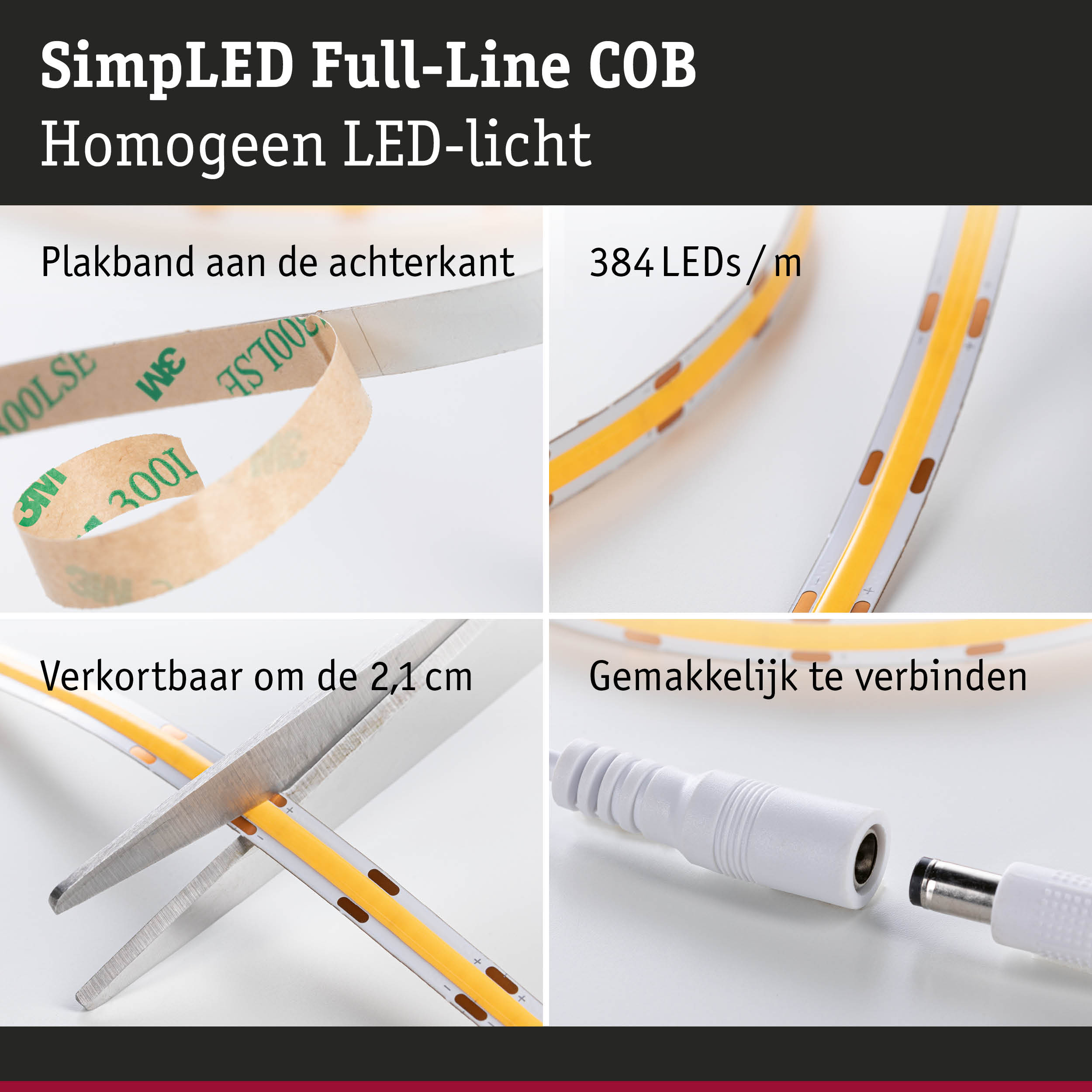 Flexibele LED-strip met 384 LEDs per meter, zelfklevend, knipbaar en eenvoudig te verbinden voor verlichting
