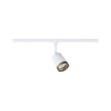 Modern white LED spotlight with gold trim for indoor track lighting systems