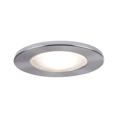 Round LED recessed light in brushed aluminum silver for modern interior lighting solutions