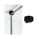 Black metal ceiling mount with grey textile strap for adjustable lighting systems
