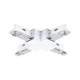 Witte X-vormige connector van kunststof en metaal voor railsystemen, verlichtingsaccessoire