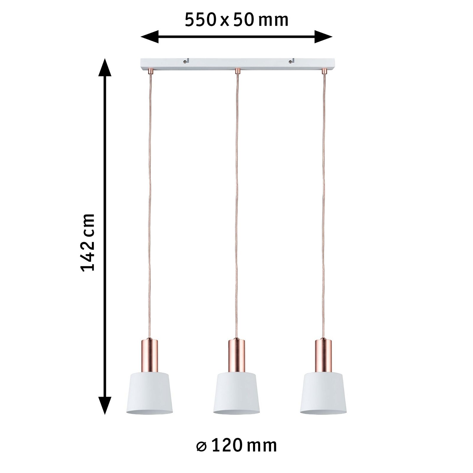 Neordic Hanglamp Haldar E14 max. 3x20W Wit/Koper mat dimbaar Metaal