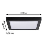 Square black LED ceiling light with white diffuser, dimensions 300x300x30 mm, modern room lighting solution