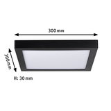 Square black LED ceiling light with white diffuser, dimensions 300x300x30 mm, modern room lighting solution
