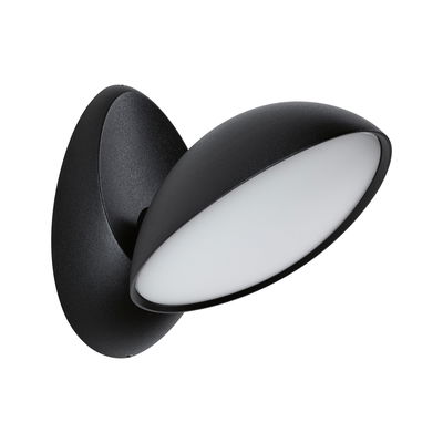 Schwarze LED-Wandleuchte mit rundem, schwenkbarem Leuchtkopf aus Metall für moderne Innenbeleuchtung