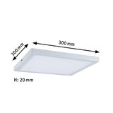 Square white LED ceiling light in plastic, 300x300 mm, slim design with 20 mm height