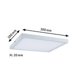 Square white LED ceiling light in plastic, 300x300 mm, slim design with 20 mm height