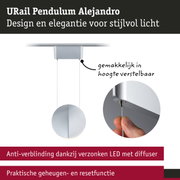 URail Pendulum Alejandro zilveren hanglamp met in hoogte verstelbare kabel en verzonken LED-diffuser