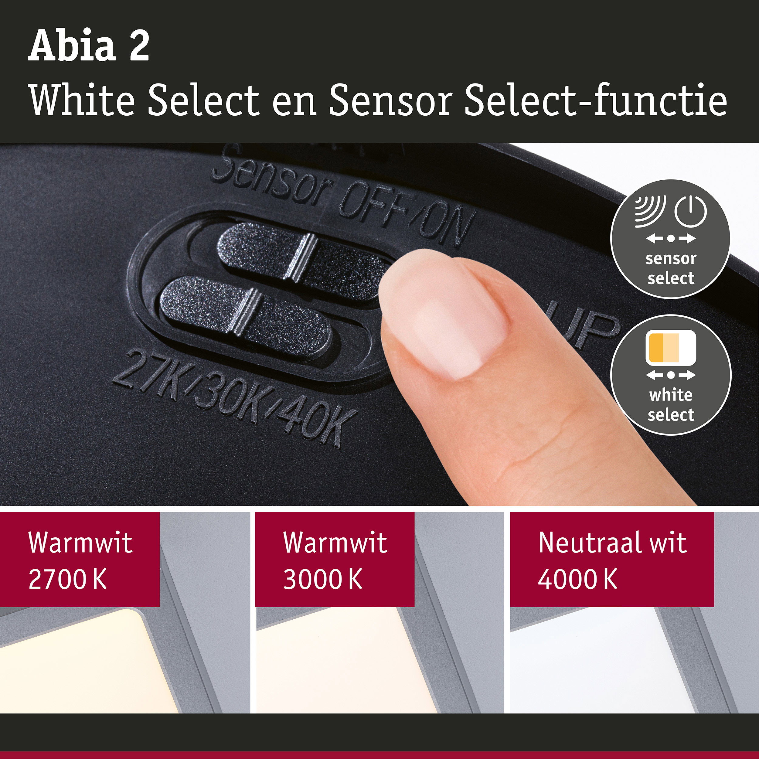 LED-paneel Abia 2 White Select Schemergestuurde bewegingsmelder (HF) hoekig 400x400mm 16W 1400lm White Select Chroom mat