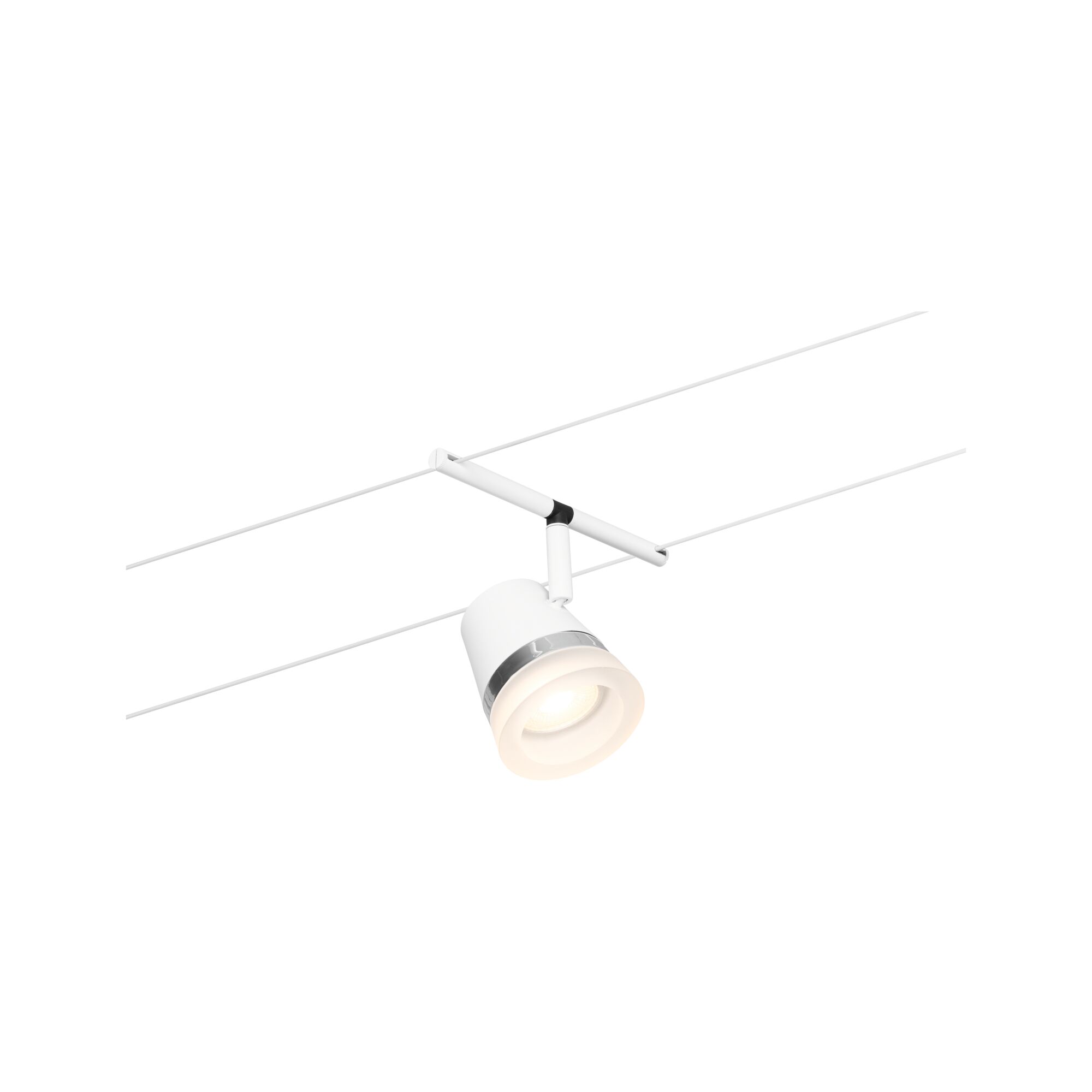 Weißer LED-Seilsystemstrahler mit silbernem Ring, moderner minimalistischer Deckenstrahler für Akzentbeleuchtung