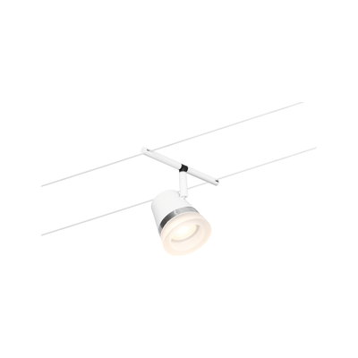 White LED cable spotlight with silver ring, modern minimalist ceiling light for accent lighting