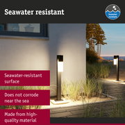 Black outdoor light with white illumination, seawater resistant and corrosion-free for coastal use