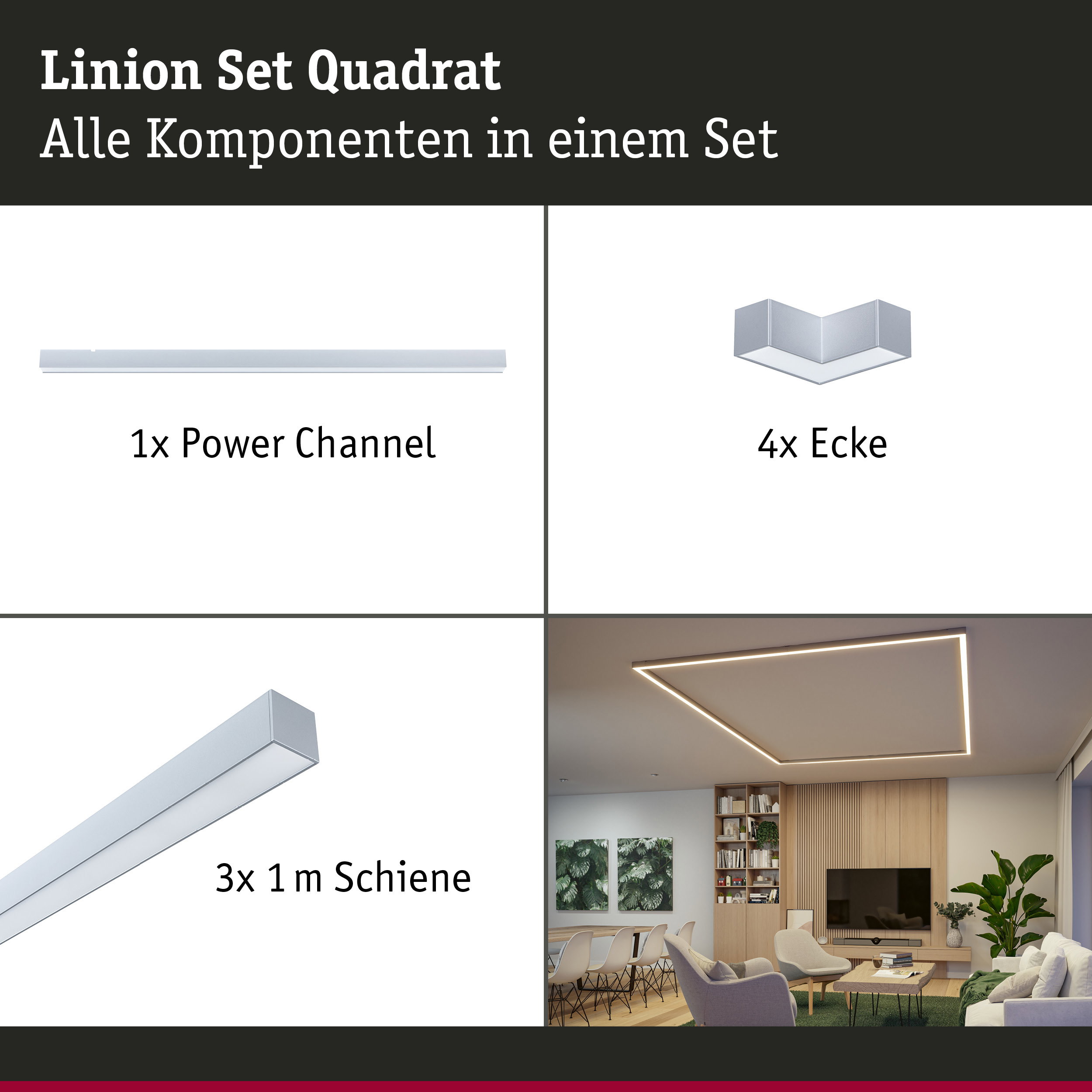 Linion Lichtkanal Quader Komplettset 230/24V W 3000K Chrom matt
