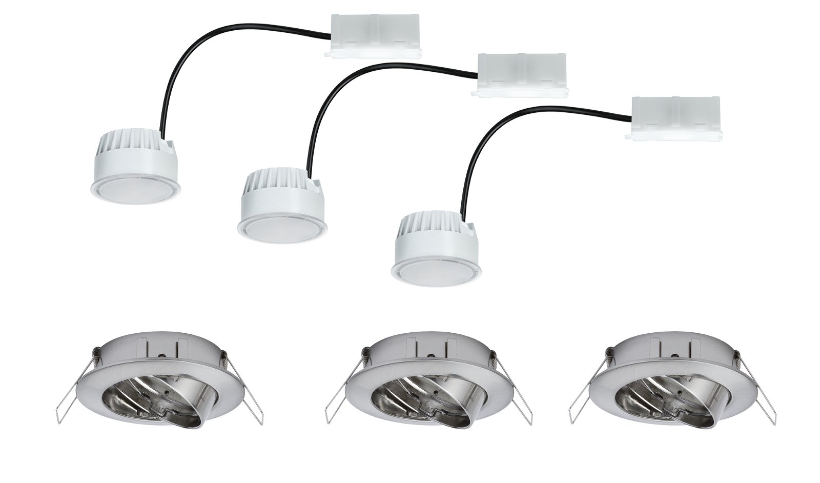 Recessed luminaire LED Coin satined round 6.8W iron 3-piece set, swivelling