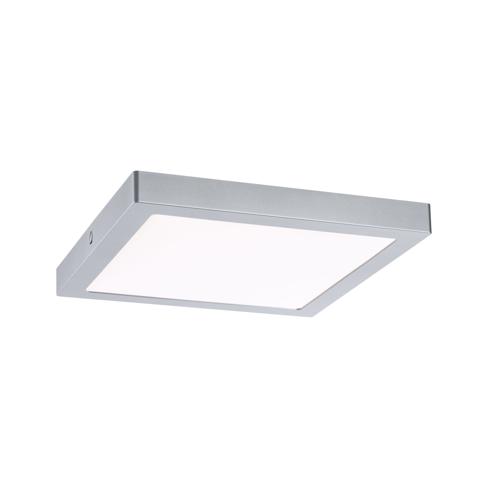 Quadratische LED-Deckenleuchte aus silbernem Aluminium mit weißem Diffusor für moderne Raumbeleuchtung