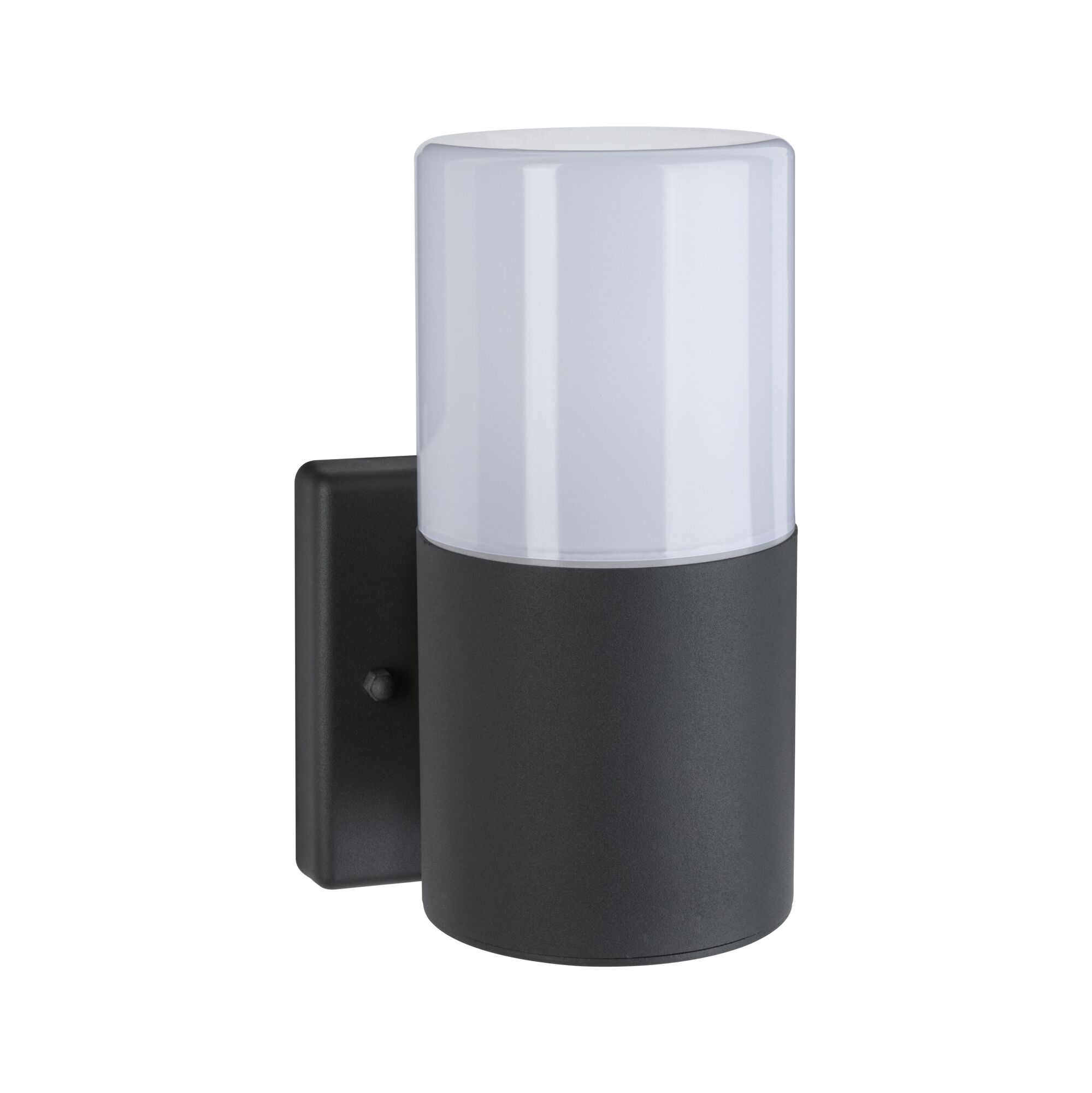 Modern wall light with black metal base and white glass for outdoor lighting and garden use