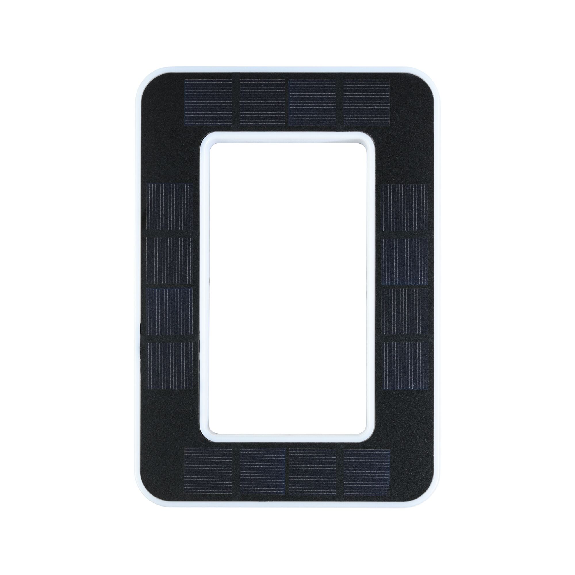 Rectangular solar frame with black solar cells and white plastic frame for sustainable lighting solutions