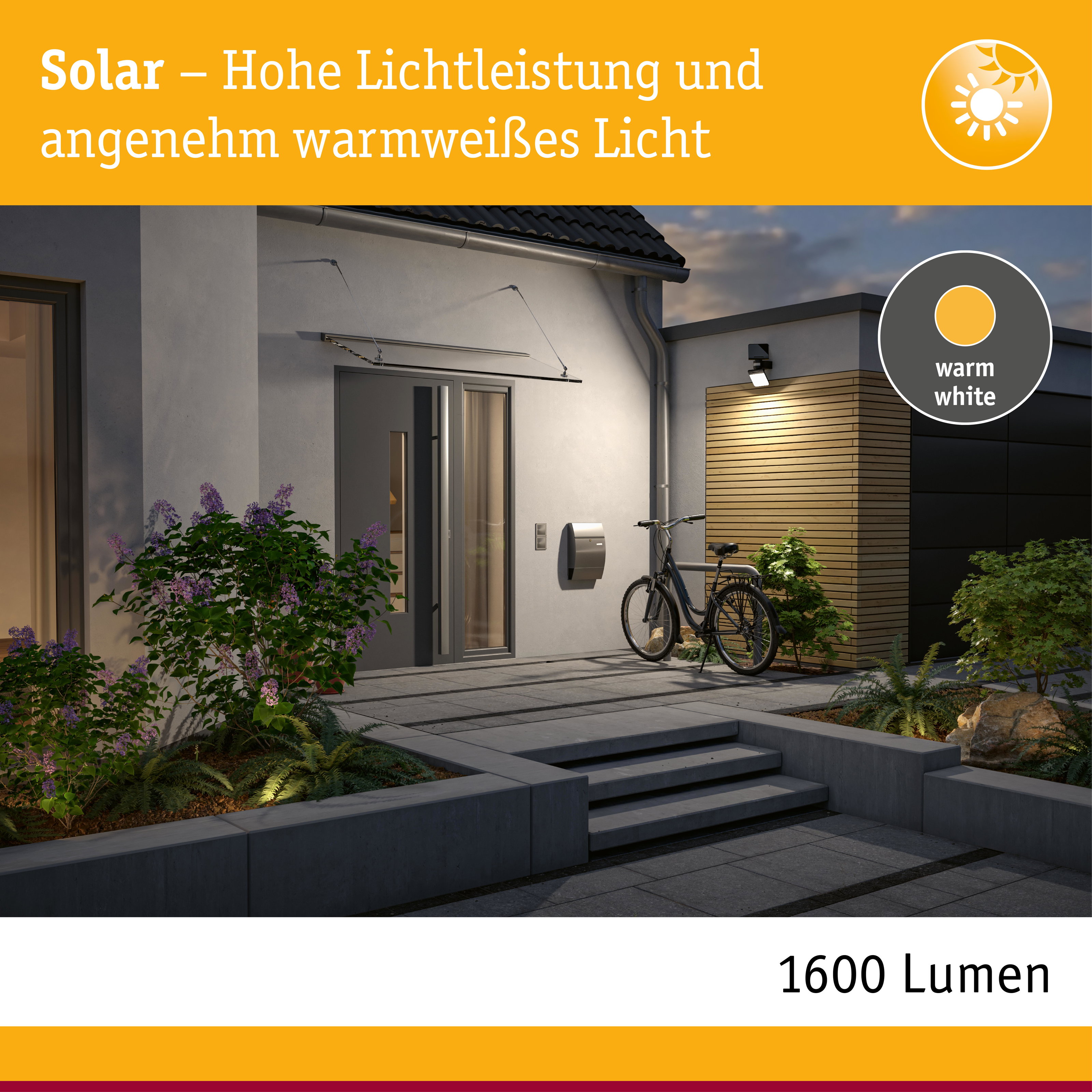 Solar LED Wandfluter Lesla Dämmerungsgesteuerter Bewegungsmelder (IR) IP65 eckig 150x319mm 3000K 12,5W 1000lm 3,7V Anthrazit Kunststoff