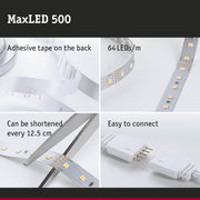 MaxLED 500 LED strip with 64 LEDs per meter, adhesive backing, cuttable every 12.5 cm, easy to connect