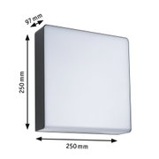 Square white LED wall light with black frame, dimensions 250x250x97 mm, modern indoor lighting fixture