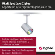 Spot URail Luxe Zigbee argenté avec contrôle intelligent de la couleur LED pour éclairage domotique