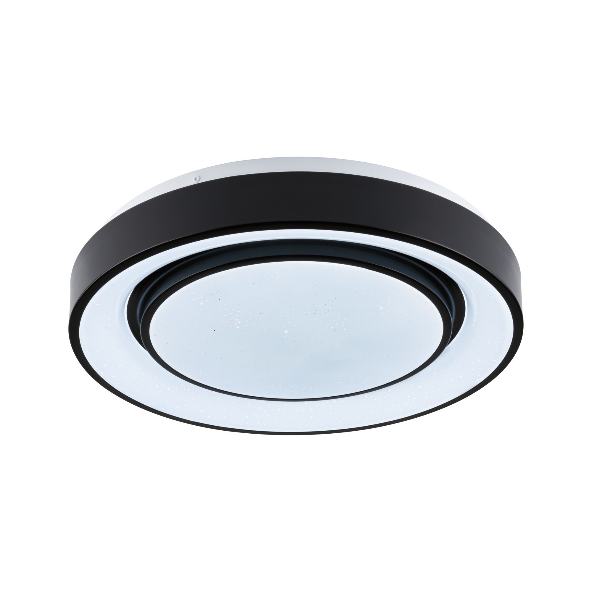 Round black and white LED ceiling light with star effect for modern home lighting