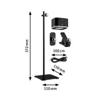 Black LED light set with stand, clips, and USB cable, dimensions 372 mm height, 110 mm width, 100 cm cable.