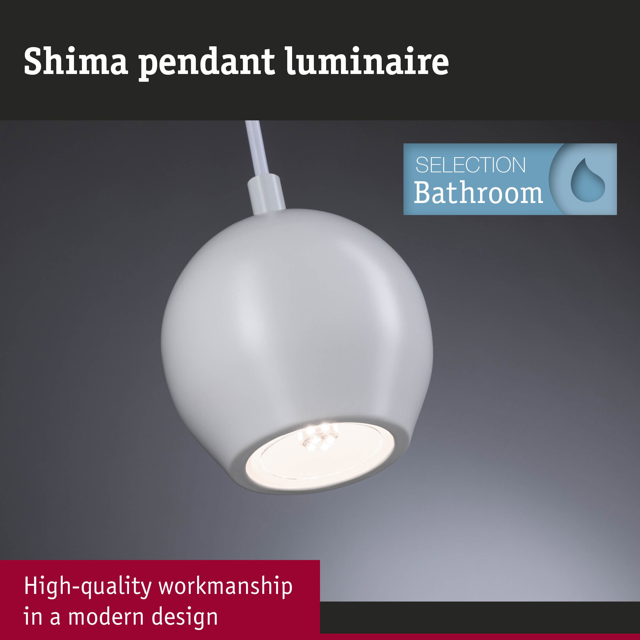 White Shima pendant light for bathroom with modern design and high-quality workmanship