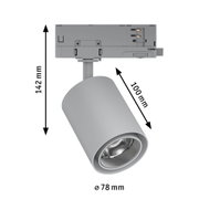 Grauer LED-Strahler aus Metall mit 142 mm Höhe und 78 mm Durchmesser für moderne Innenbeleuchtung