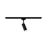 Black metal LED spotlight on track system for flexible indoor accent lighting