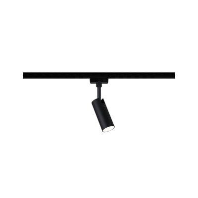 Black metal LED spotlight on track system for flexible indoor accent lighting