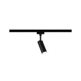 Black metal LED spotlight on track system for flexible indoor accent lighting