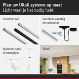 Stapsgewijze handleiding voor het plannen van een URail railsysteem met witte spots en pendelverlichting in een moderne ruimte