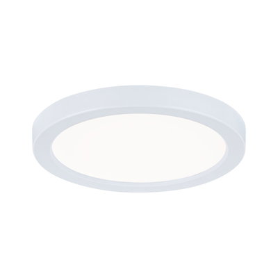 Round white LED ceiling light with matte plastic frame for modern room lighting