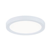 Round white LED ceiling light with matte plastic frame for modern room lighting