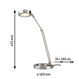 Moderne LED-Tischleuchte aus gebürstetem Metall in Silber mit verstellbarem Arm und 475 mm Höhe