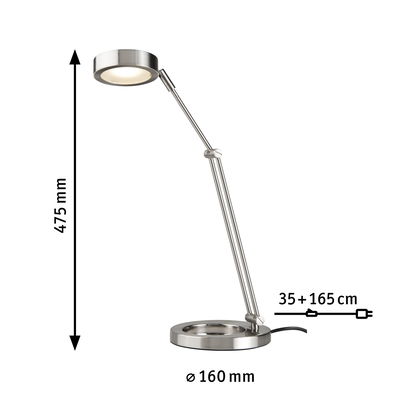 Moderne LED-Tischlampe aus gebürstetem Metall in Silber mit verstellbarem Arm und 475 mm Höhe