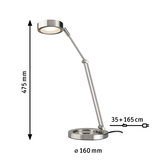Lampe de bureau LED moderne en métal brossé argenté avec bras réglable et hauteur de 475 mm