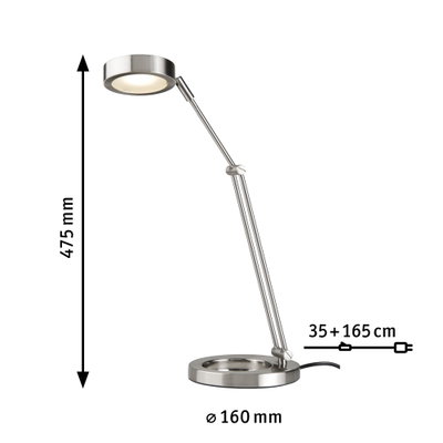Lampe de bureau LED moderne en métal brossé argenté avec bras réglable et hauteur de 475 mm