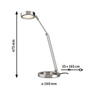 Moderne LED-bureaulamp van geborsteld zilverkleurig metaal met verstelbare arm en 475 mm hoogte