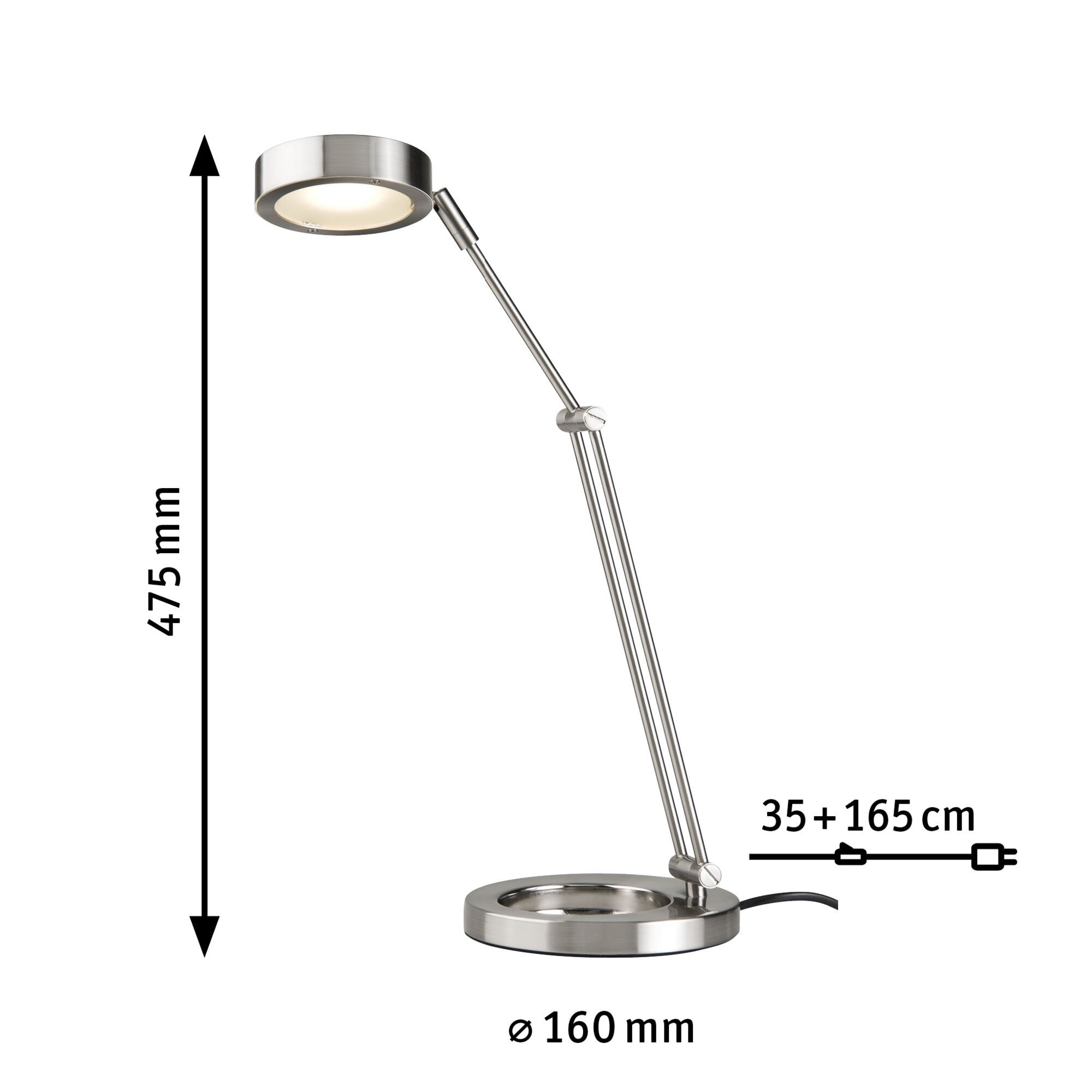 Moderne LED-bureaulamp van geborsteld zilverkleurig metaal met verstelbare arm en 475 mm hoogte