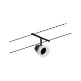 Black LED cable spotlight with white plastic diffuser for modern lighting solutions.