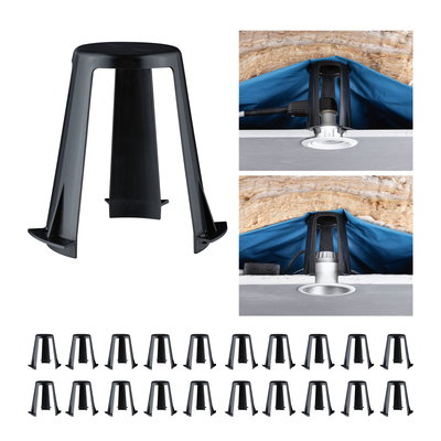 Black plastic mounting bracket for recessed lights, installation aid for LED ceiling fixtures.