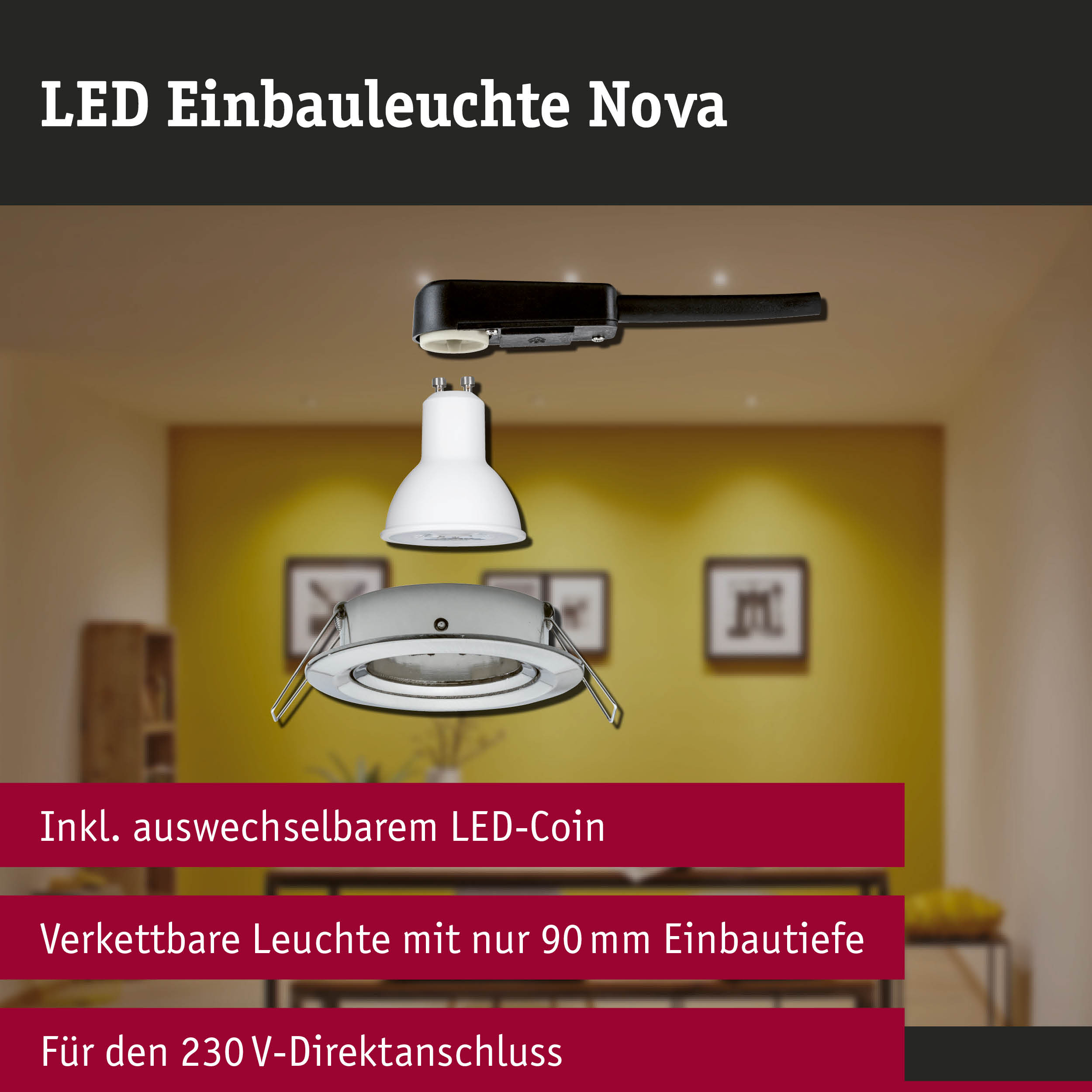 LED Einbauleuchte 3-Step-Dim Nova schwenkbar rund 84mm 50° GU10 6,5W 460lm 230V dimmbar 2700K Eisen gebürstet