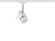 Moderner weißer LED-Strahler aus Metall mit verchromtem Stab für flexible Beleuchtung