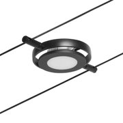 Schwarze LED-Seilstrahlerleuchte mit rundem Diffusor aus Kunststoff für moderne Raumbeleuchtung