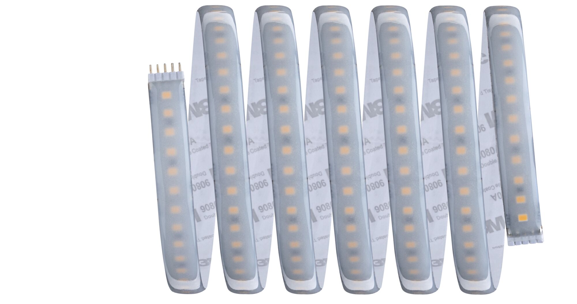 Bande LED flexible avec diodes blanc chaud et dos autocollant pour un éclairage polyvalent.