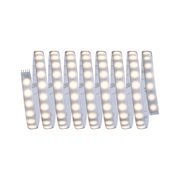 Flexible LED strip light with warm white glow and adhesive backing for versatile lighting solutions.