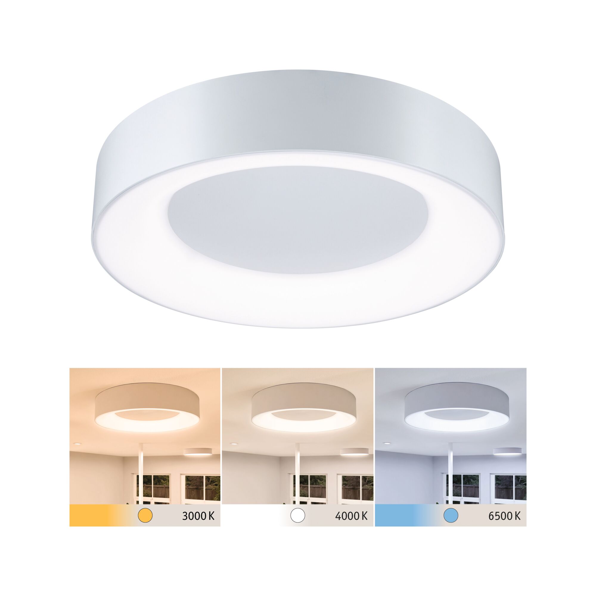 Ronde witte LED-plafondlamp met instelbare kleurtemperatuur van 3000K tot 6500K voor woonruimtes